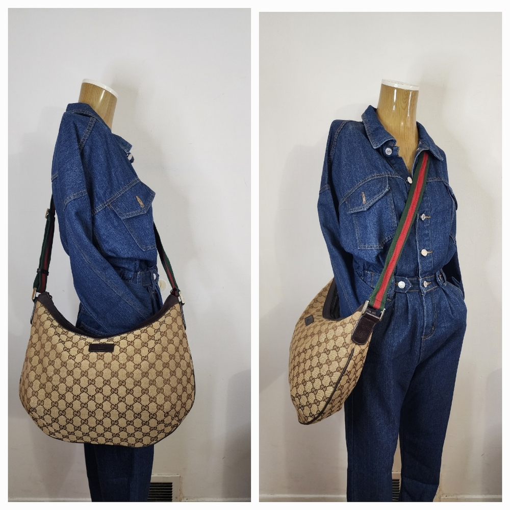GUCCI GG Canvas Web Half Moon Crossbody Bag